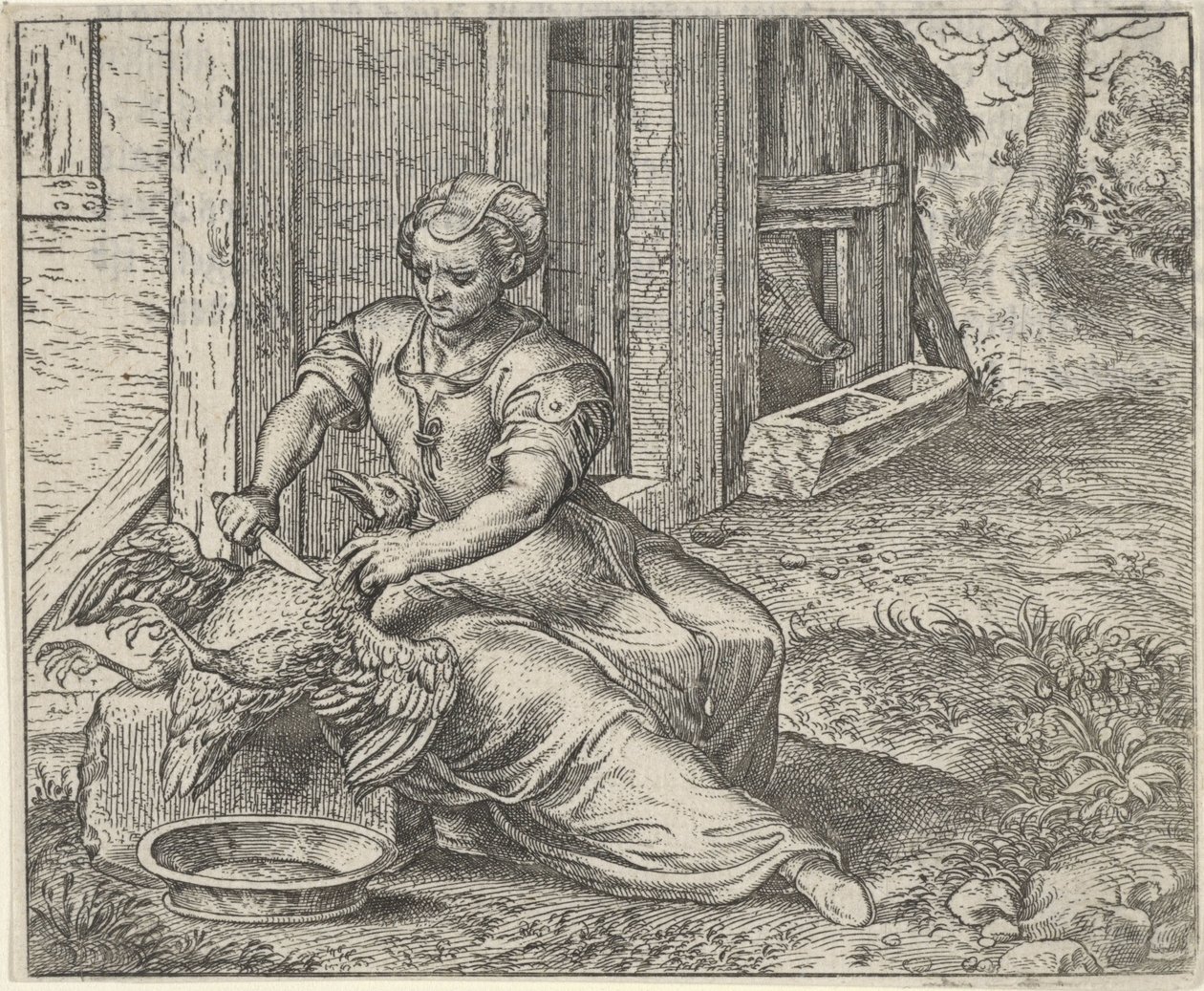 Fábula de la mujer y la gallina de Egidius  Sadeler (II)