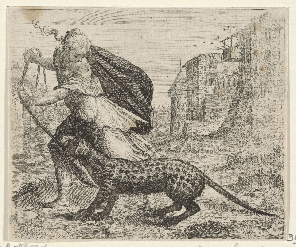 Fábula de la mujer con un gato civeta de Egidius  Sadeler (II)