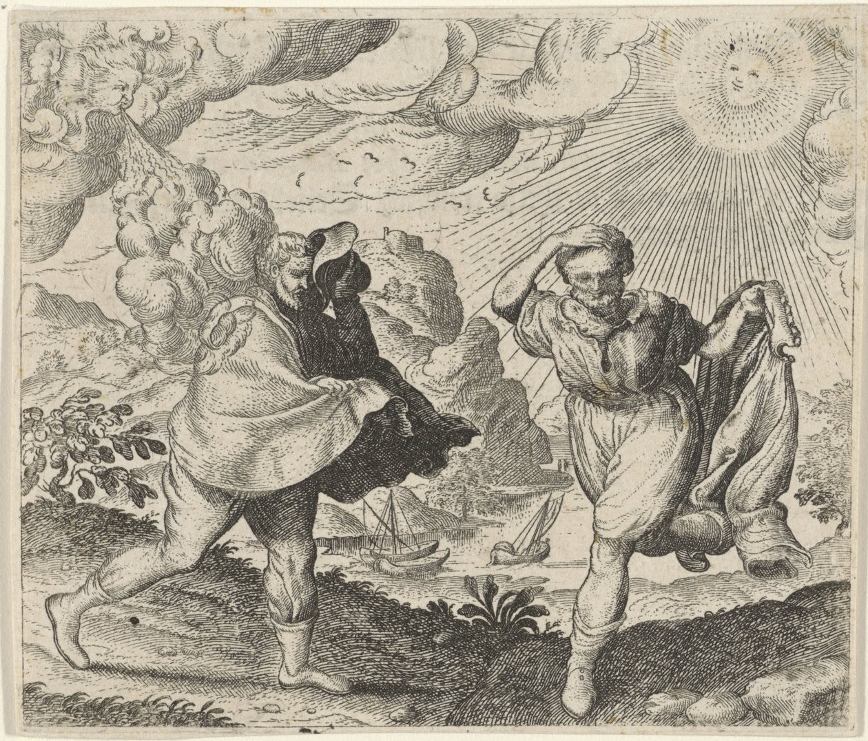 Fábula del viento, el sol y los caminantes de Egidius  Sadeler (II)