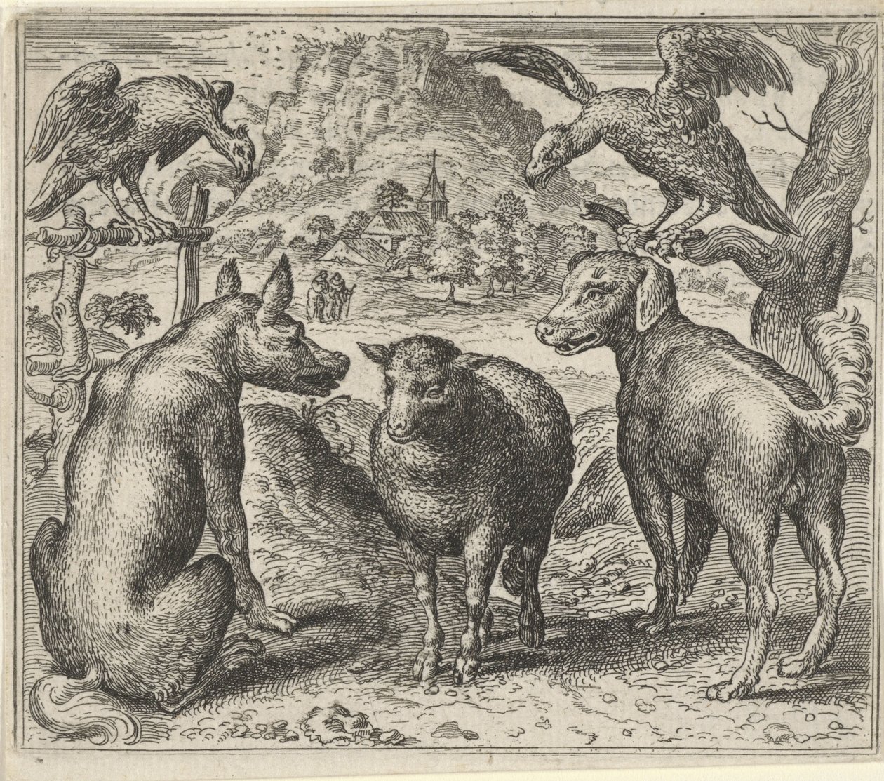 Fábula del lobo y su pleito con las ovejas de Egidius  Sadeler (II)