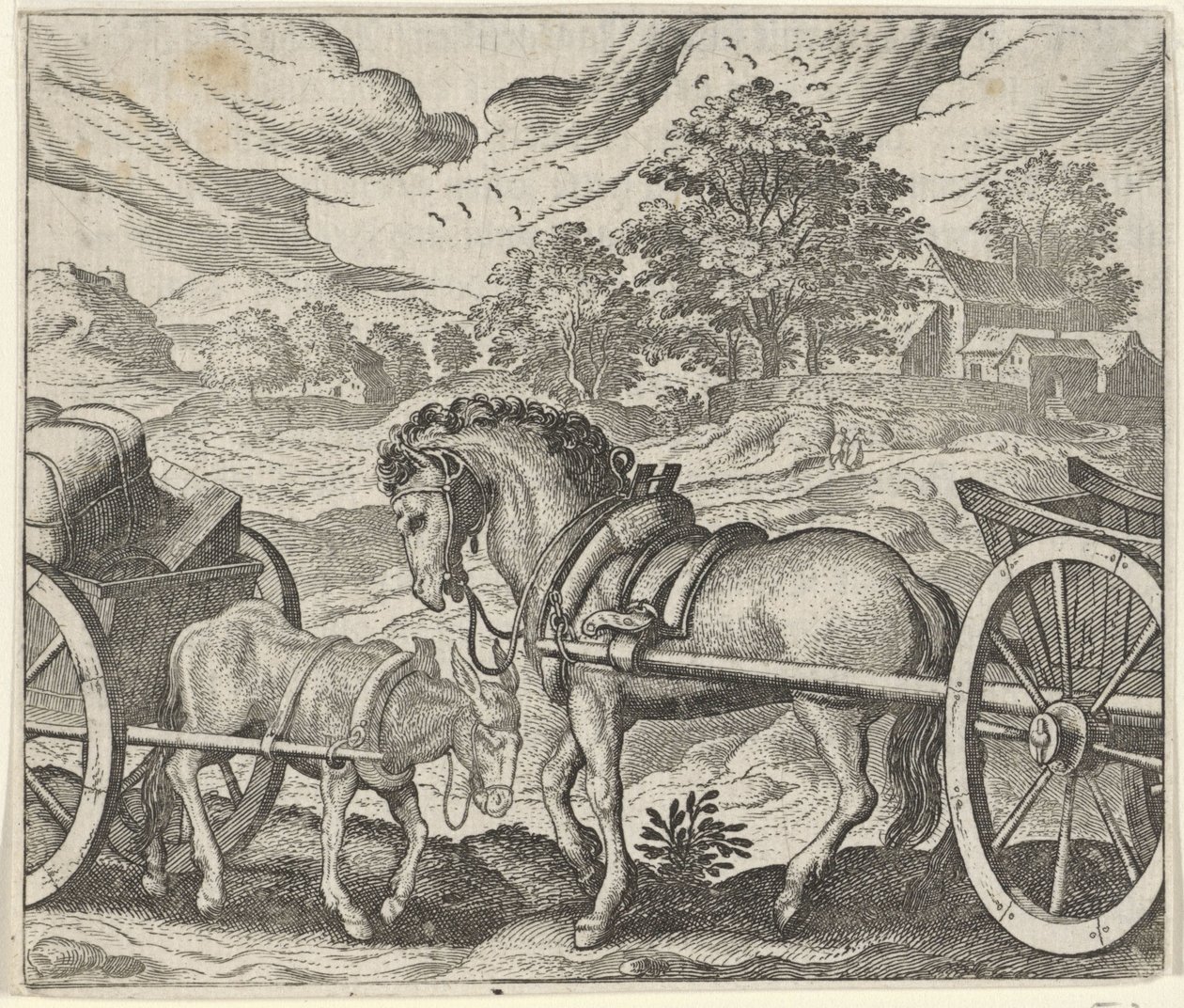 Fábula del burro y el caballo descontentos de Egidius  Sadeler (II)