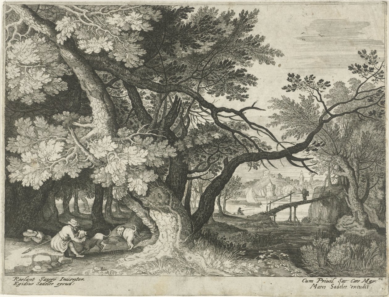 Paisaje con dos cazadores Paisajes del Tirol (título de la serie) de Egidius  Sadeler (II)