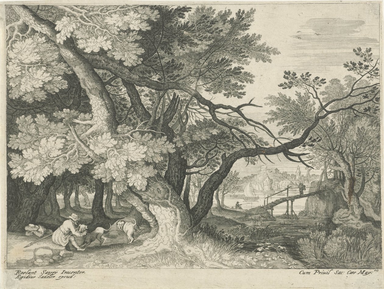 Paisaje con dos cazadores Paisajes del Tirol (título de la serie) de Egidius  Sadeler (II)