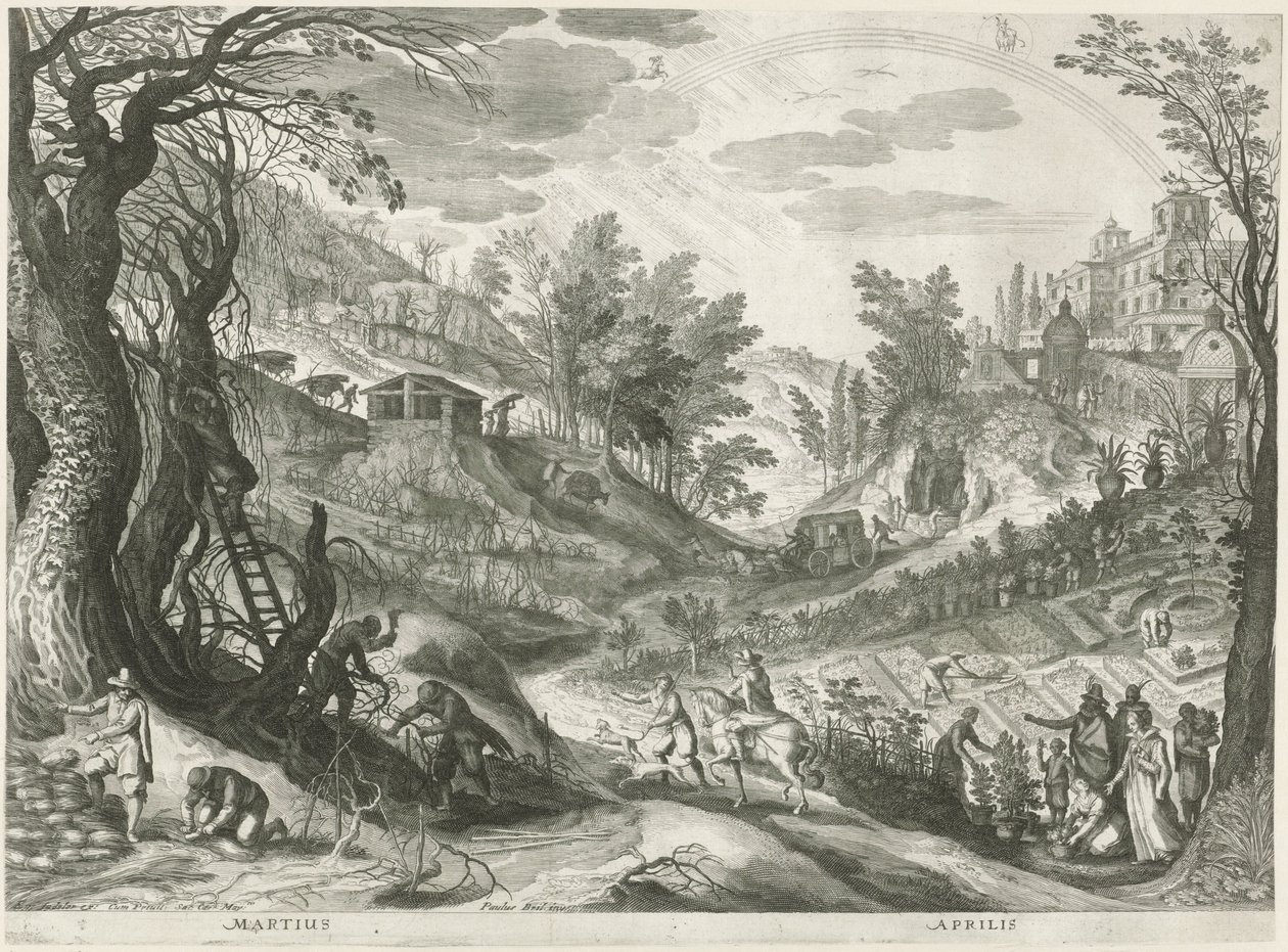 marzo y abril Los doce meses en seis paisajes italianos (título de la serie) de Egidius  Sadeler (II)