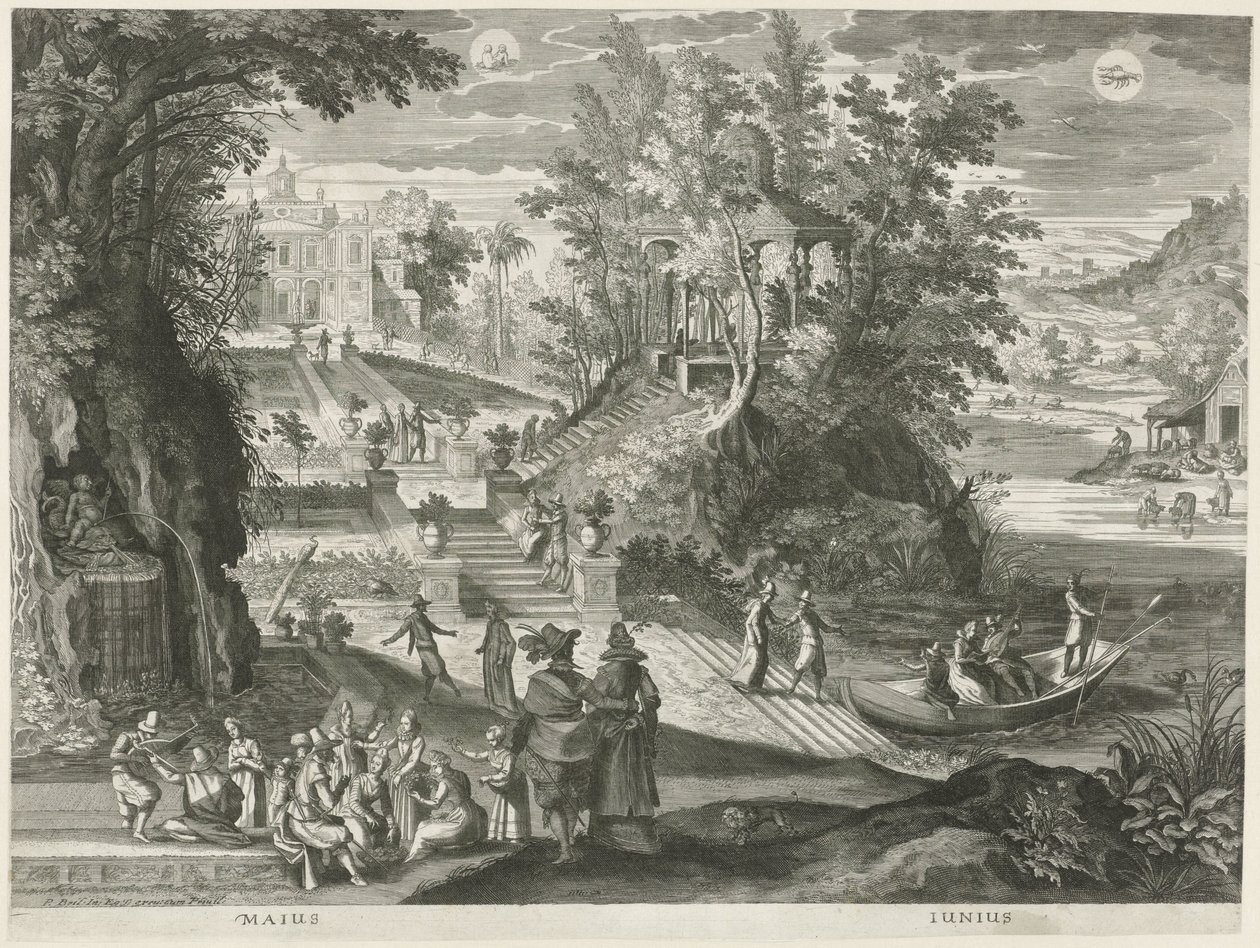 mayo y junio Los doce meses en seis paisajes italianos (título de la serie) de Egidius  Sadeler (II)
