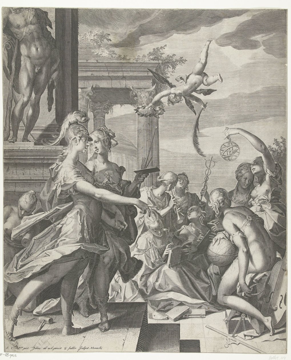 Minerva acompaña a la Pintura a su lugar con las ciencias de Egidius  Sadeler (II)