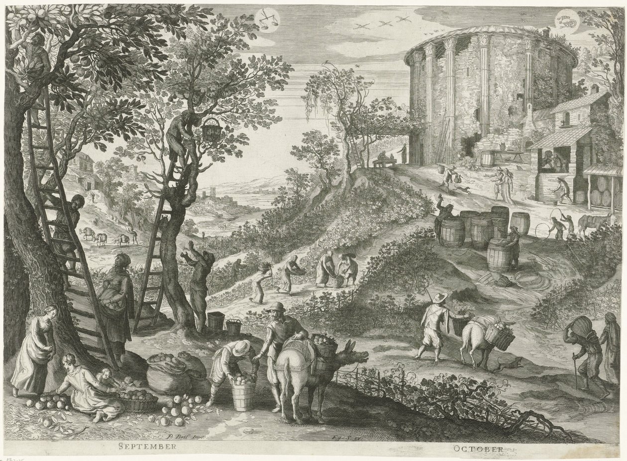 septiembre y octubre Los doce meses en seis paisajes italianos (título de la serie) de Egidius  Sadeler (II)