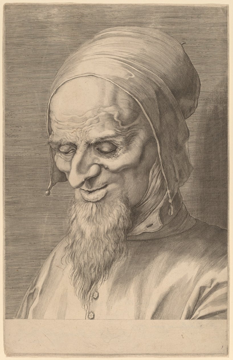 Cabeza de un apóstol con barba y gorra de Aegidius Sadeler II