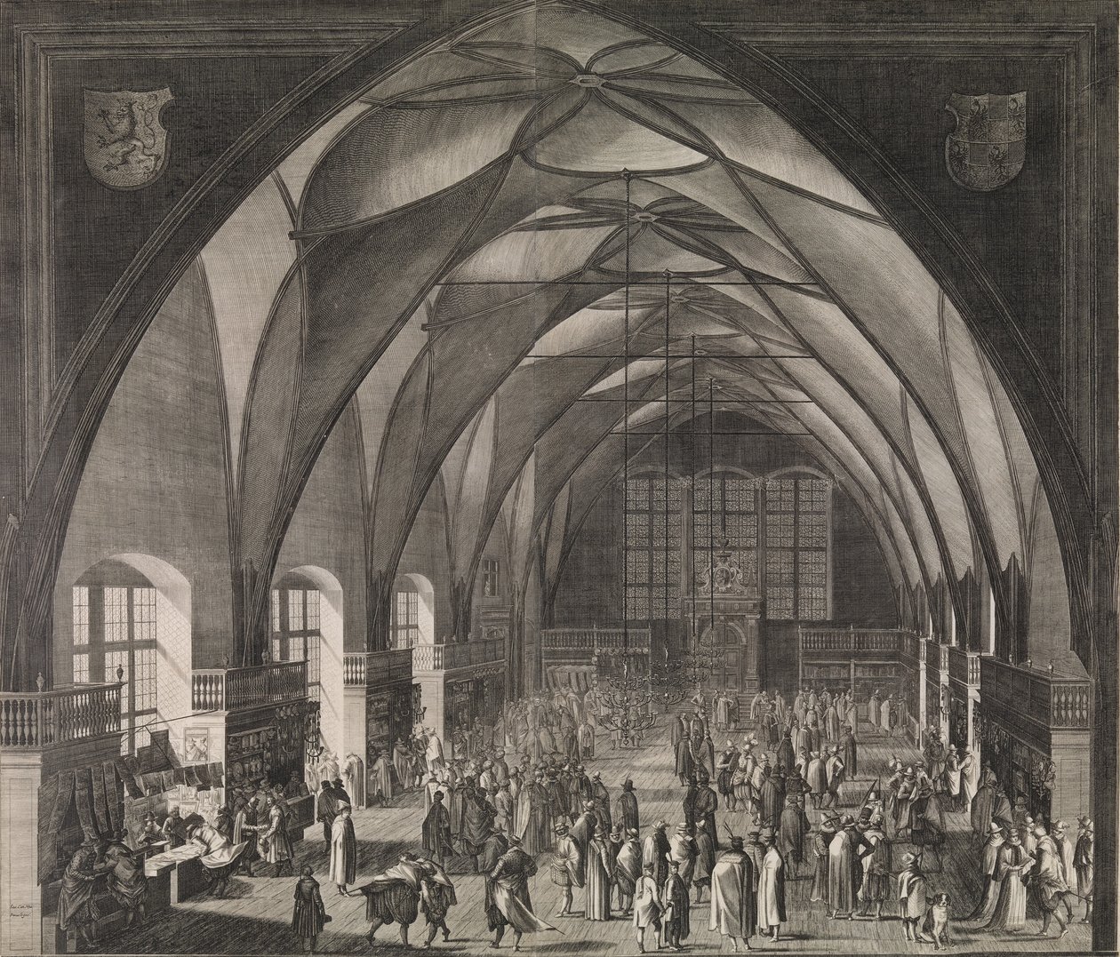 Vista interior del Salón Vladislav en el Castillo de Praga durante la feria anual, 1607 de Aegidius Sadeler II