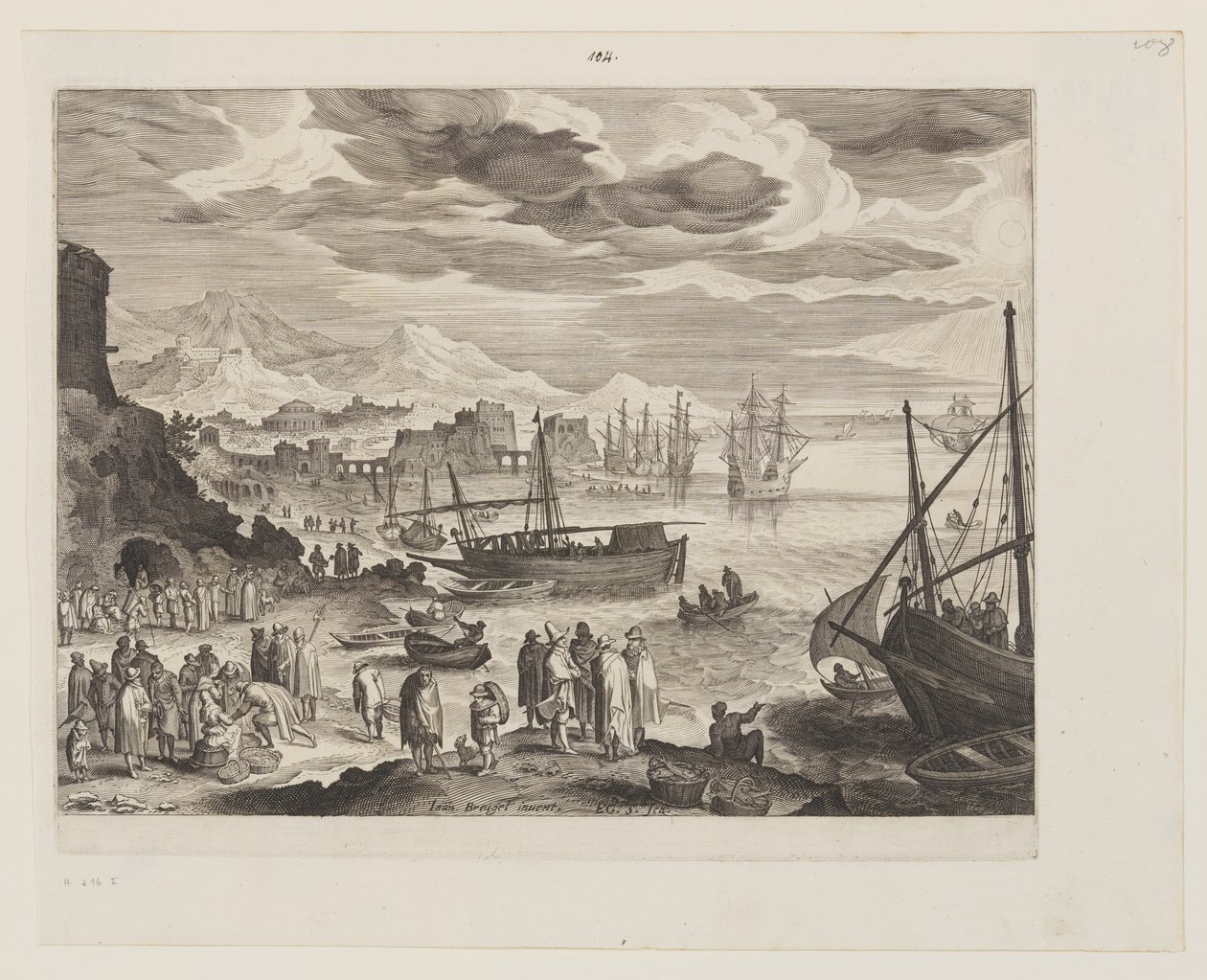 Orilla del mar con pescadores y pescaderos de Aegidius Sadeler II