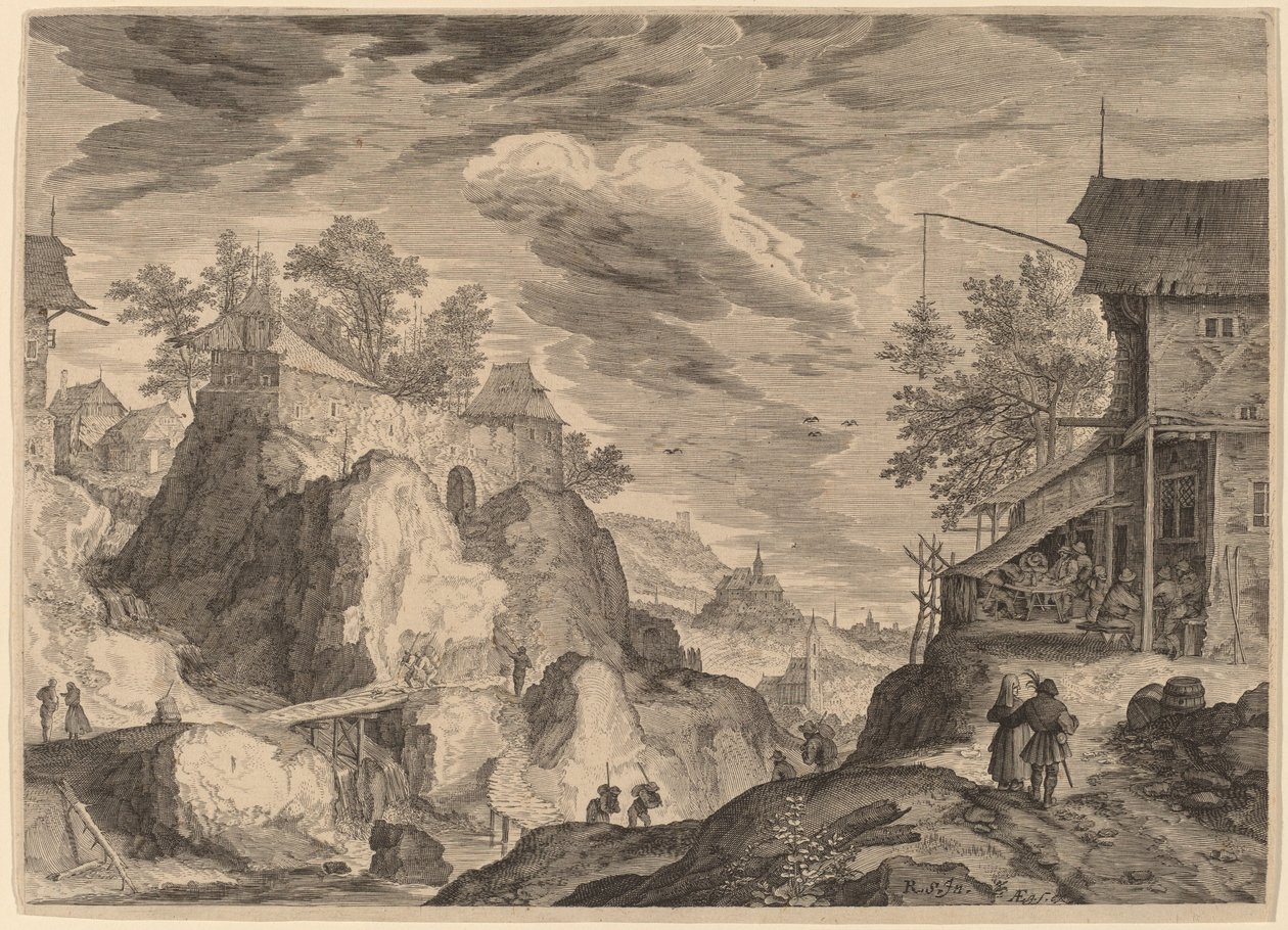 Paisaje con una Posada a la Derecha y una Casa en las Rocas a la Izquierda de Aegidius Sadeler II after Roelandt Savery