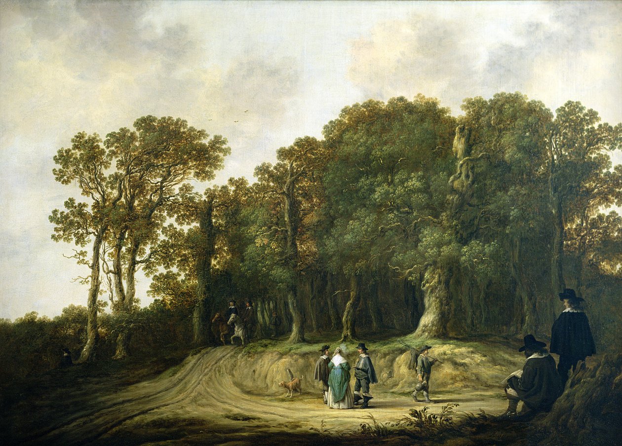 Un paisaje boscoso con el artista dibujando de Aelbert Cuyp