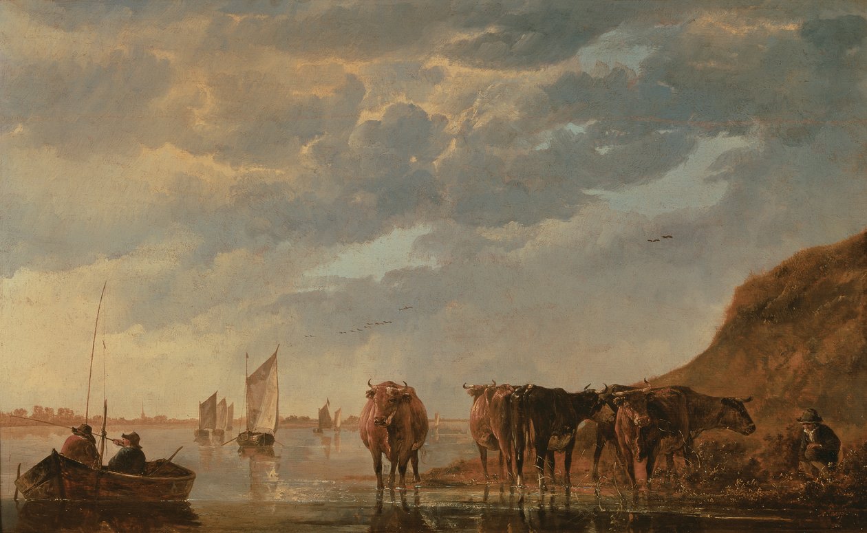 Un pastor con cinco vacas junto a un río, c.1650 de Aelbert Cuyp