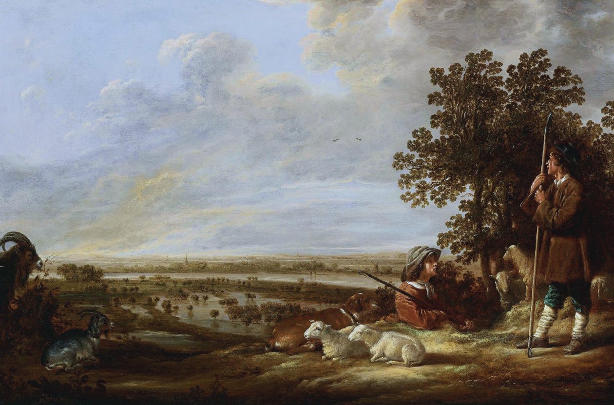 Paisaje con dos pastores y sus animales de Aelbert Cuyp