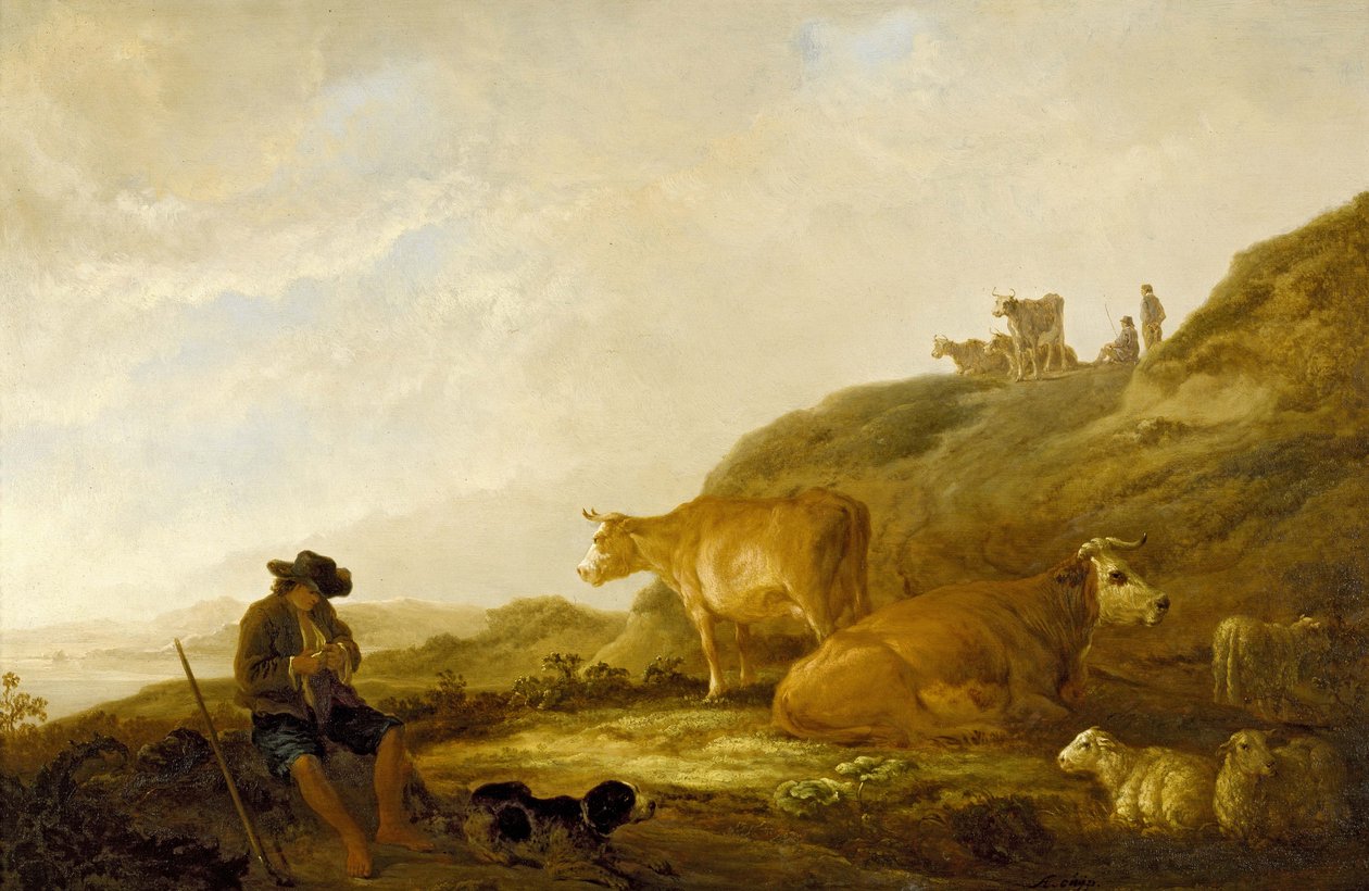 Pastor sentado con vacas y ovejas en un prado, 1644 de Aelbert Cuyp