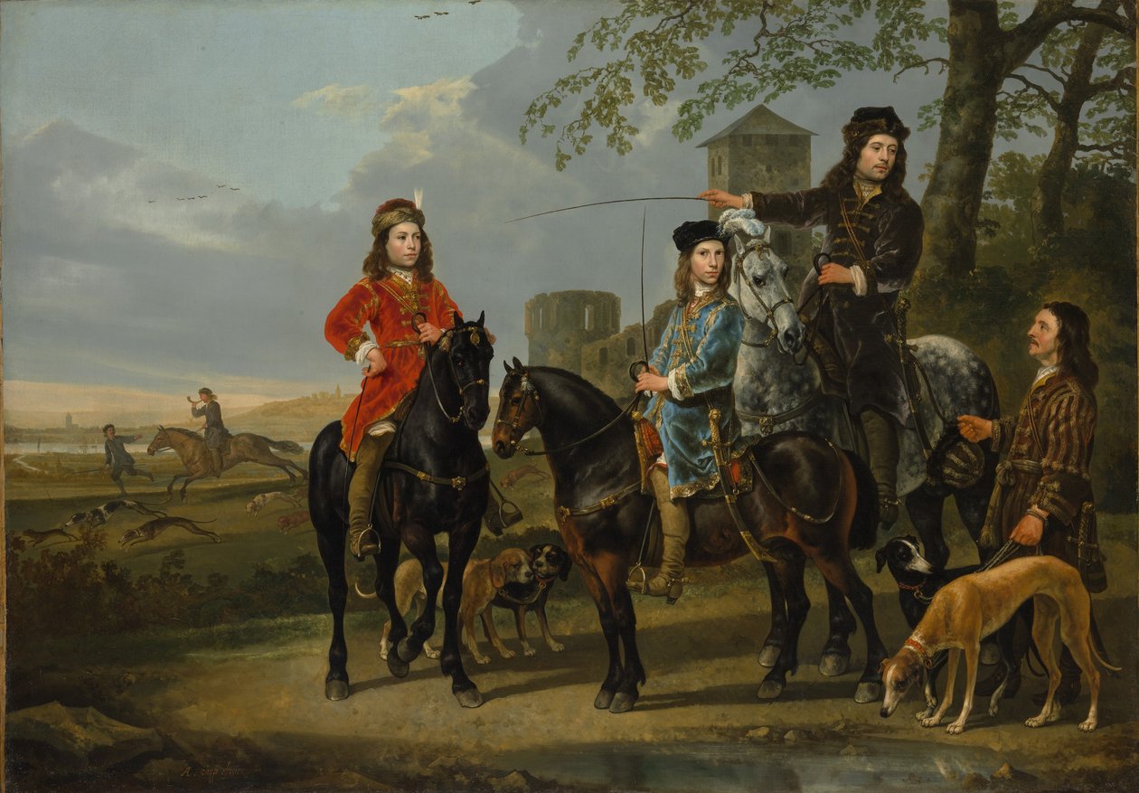 Retrato ecuestre de Cornelis (1639-1680) y Michiel Pompe van Meerdervoort (1638-1653) con su tutor y su cochero de Aelbert Cuyp
