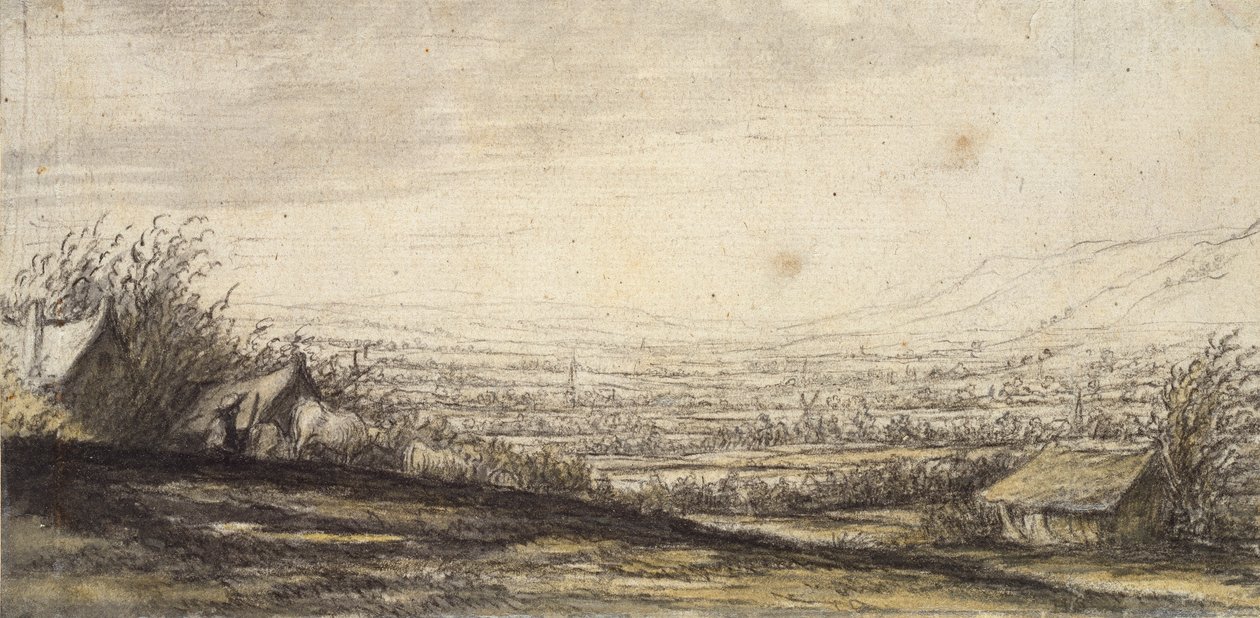 Paisaje extenso con cabaña y ganado de Aelbert Cuyp