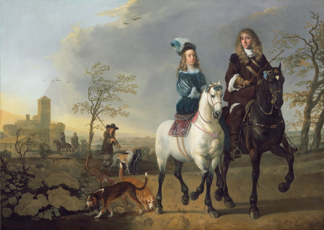 Dama y caballero a caballo de Aelbert Cuyp
