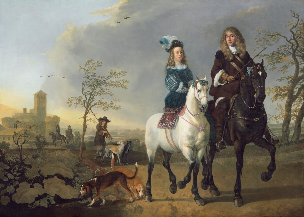 Dama y caballero a caballo, c. 1655, re-trabajado 1660-1665 de Aelbert Cuyp