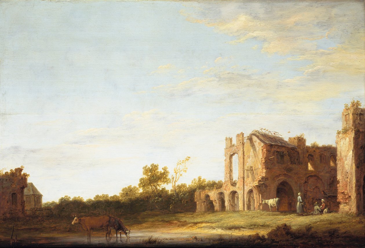 Paisaje con las ruinas de la abadía de Rijnsburg, cerca de Leiden de Aelbert Cuyp