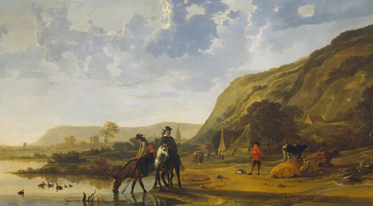 Paisaje fluvial con jinetes, 1655 de Aelbert Cuyp