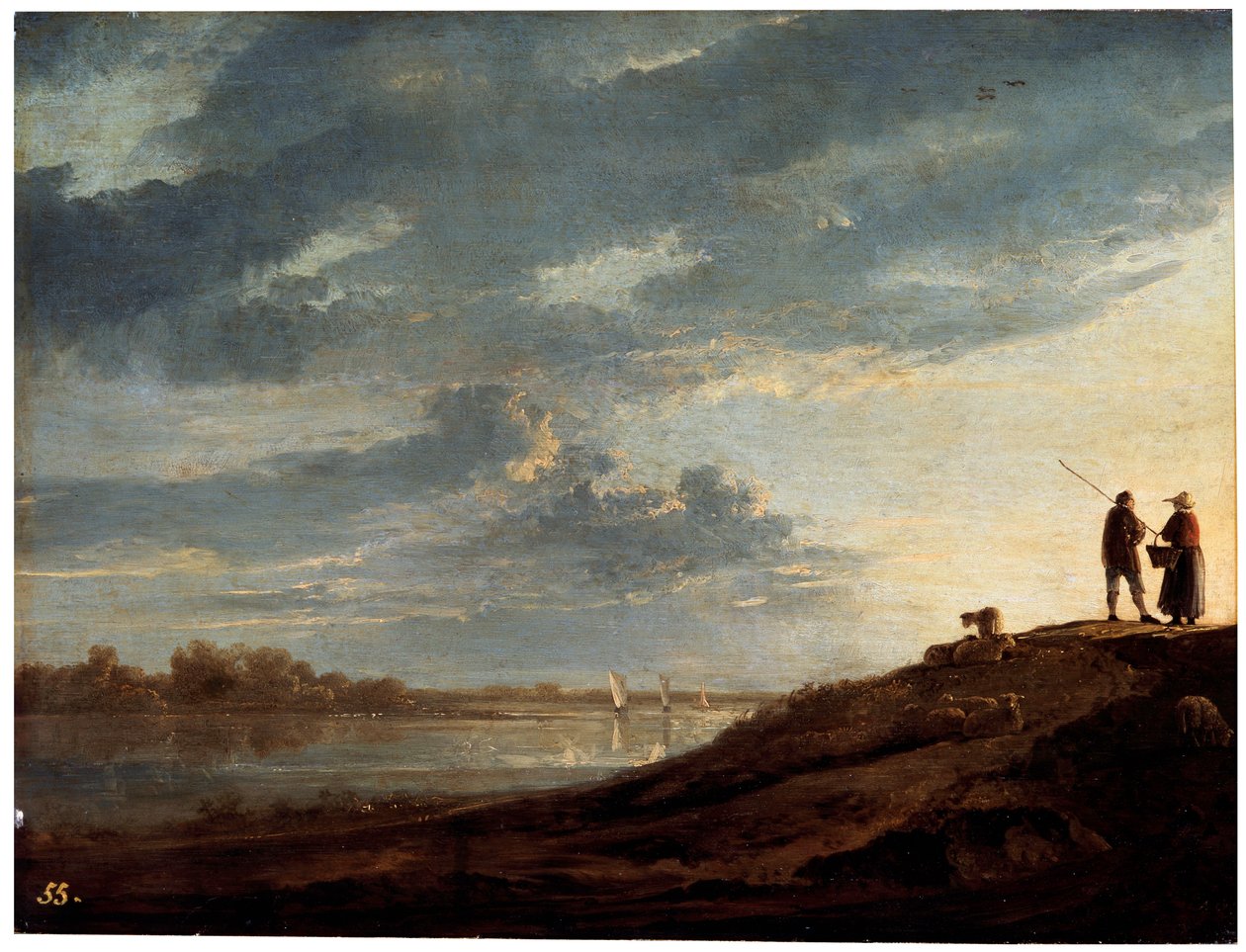 Atardecer sobre el río, años 1650 de Aelbert Cuyp