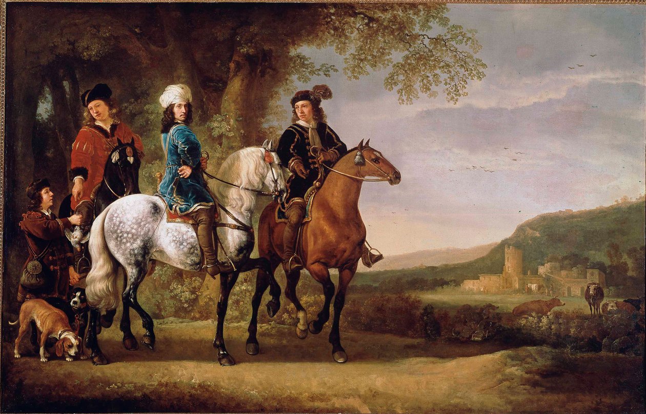 Los nobles holandeses pasean a caballo. Pintura de Albert Cuyp (1620-1691) de Aelbert Cuyp