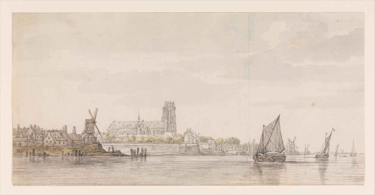 Vista de la Groote Kerk de Dordrecht desde el río Mosa de Aelbert Cuyp