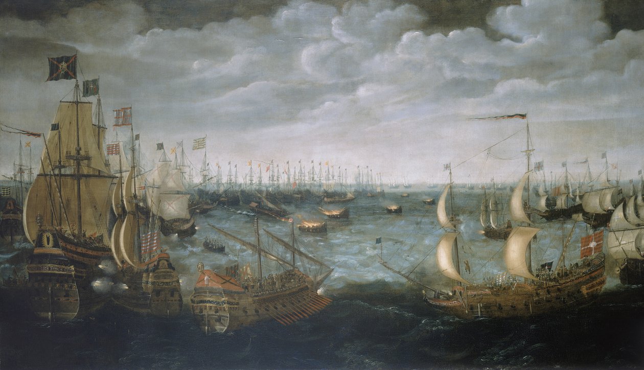 Lanzamiento de barcos de fuego contra la Armada española, 7 de agosto de 1588, c.1590 (óleo sobre lienzo) de Aert Anthonisz