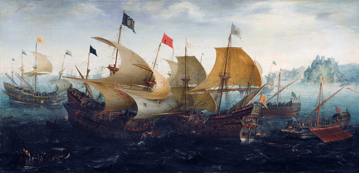 La Batalla de Cádiz (Barcos holandeses e ingleses atacan a la Armada española) de Aert Anthoniszoon