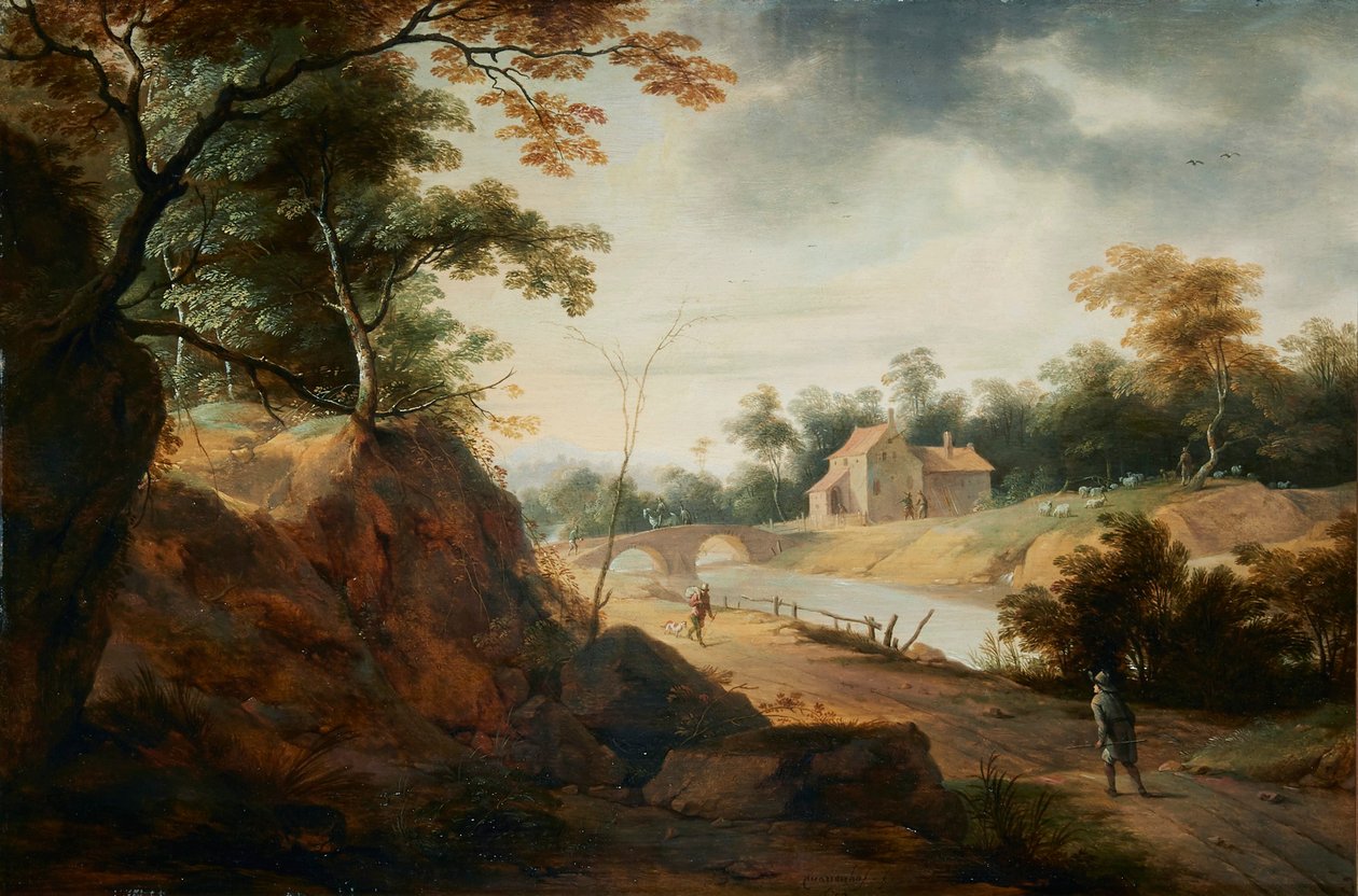 Paisaje con viajeros de Aert Jansz Marienhof