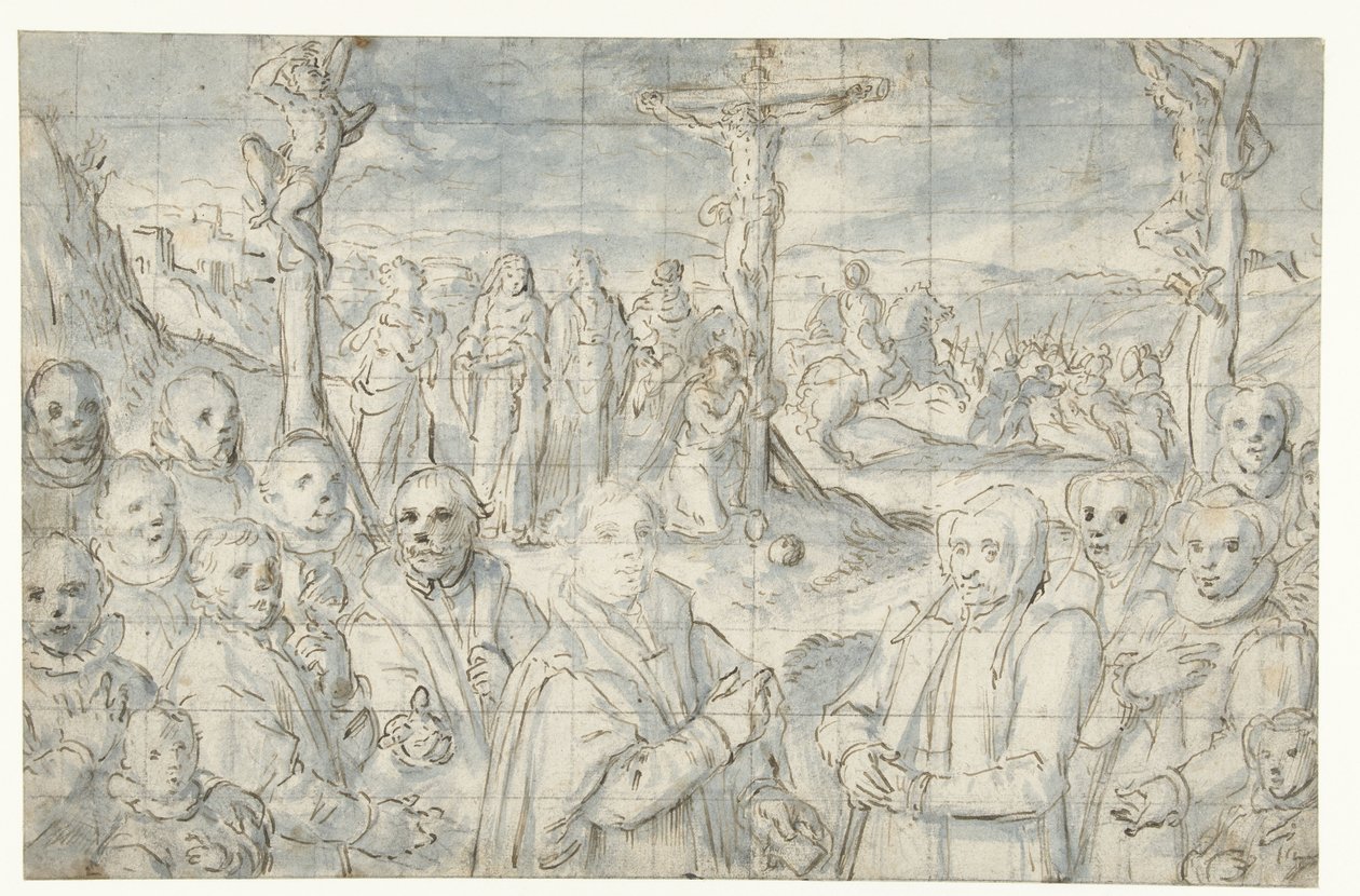 Crucifixión con un fundador y su familia de Aert Pietersz.