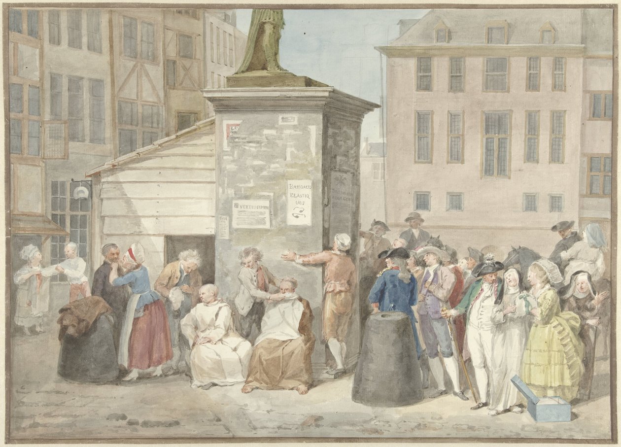 Plaza con monjes y monjas durante la revolución en Bélgica, 20 de octubre de 1787 de Aert Schouman (signed by artist)