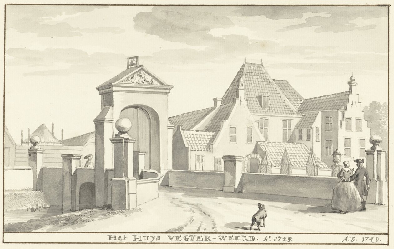 El havezathe Vechterweerd cerca de Zwolle en 1729 Het HUYS VEGTER-WEERD Ao 1729 (título sobre objeto) de Aert Schouman