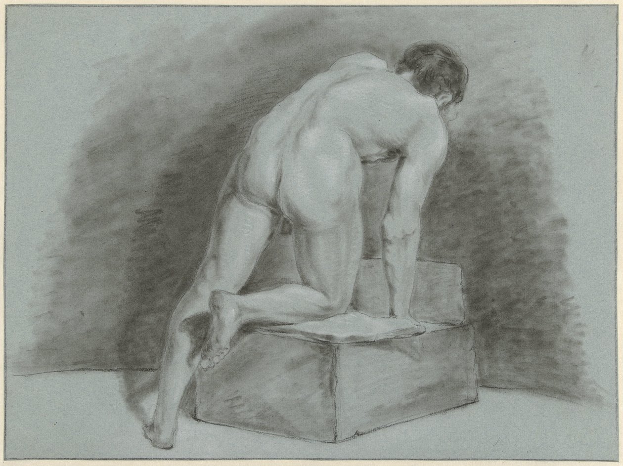 Hombre desnudo, encorvado, visto desde atrás de Aert Schouman