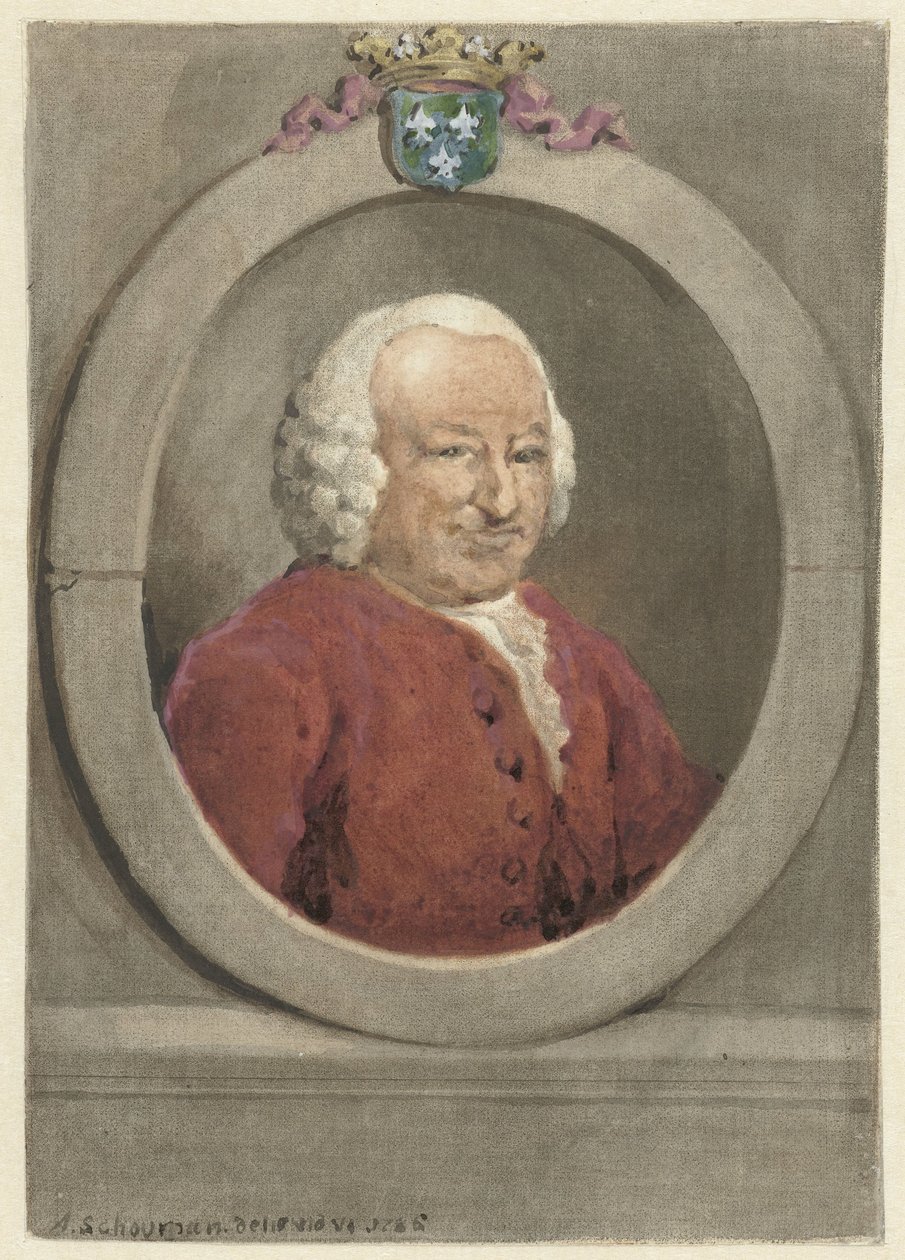 Retrato de Johan Hudde Dedel, en óvalo, a la derecha de Aert Schouman