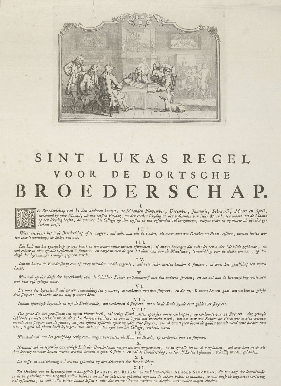 Reglas del Gremio de San Lucas en Dordrecht, 1736 de Aert Schouman