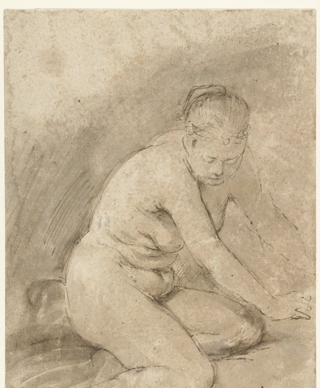Desnudo femenino arrodillado con los brazos extendidos de Aert de Gelder (attributed to)