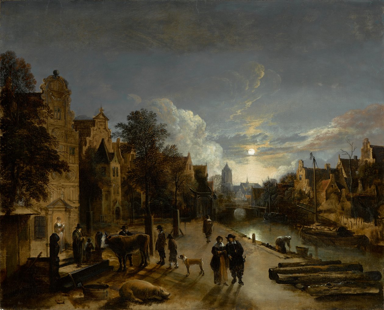 Escena de canal a la luz de la luna, circa 1660s de Aert van der Neer