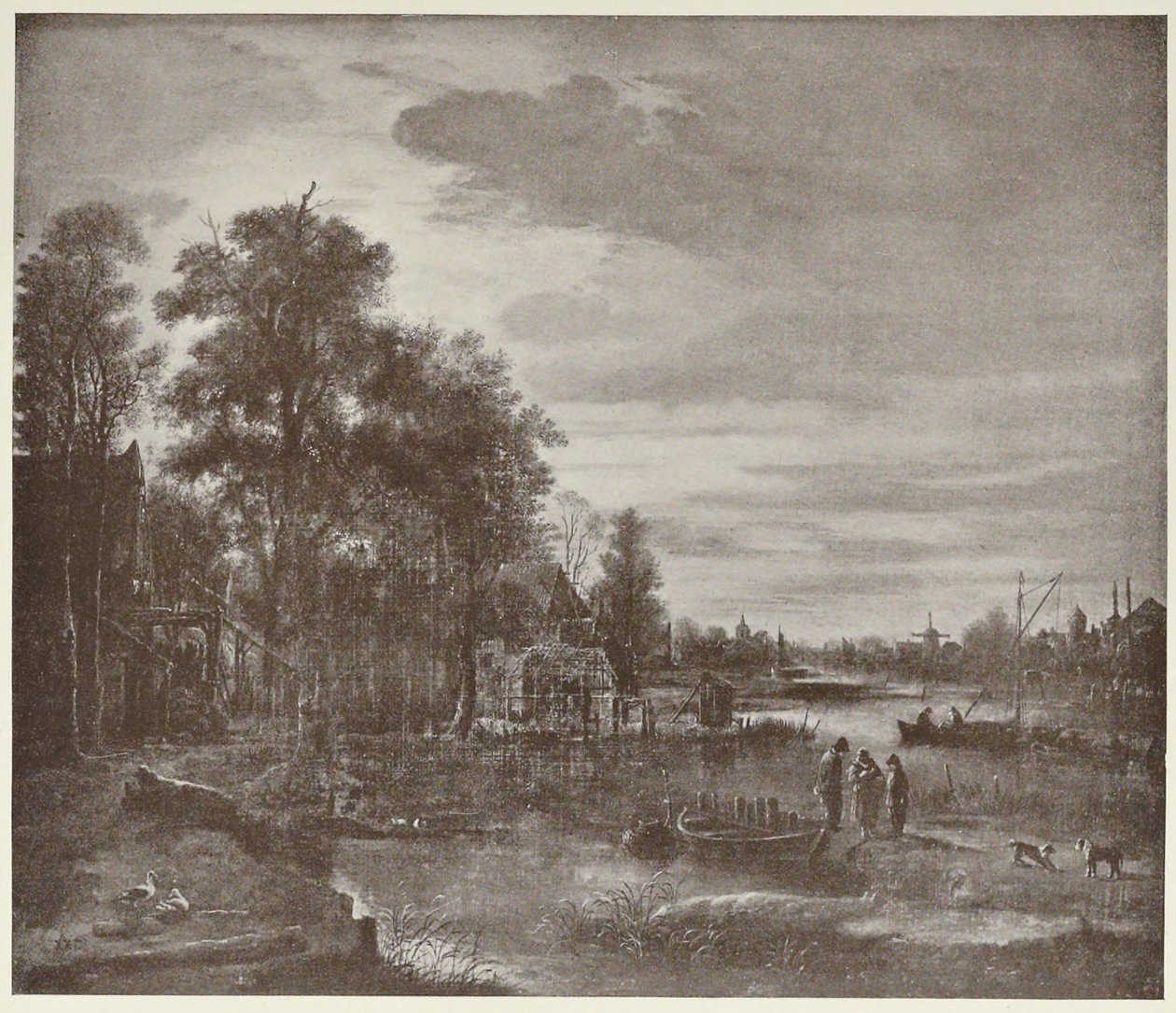Paisaje fluvial a la luz de la luna con figuras de Aert van der Neer