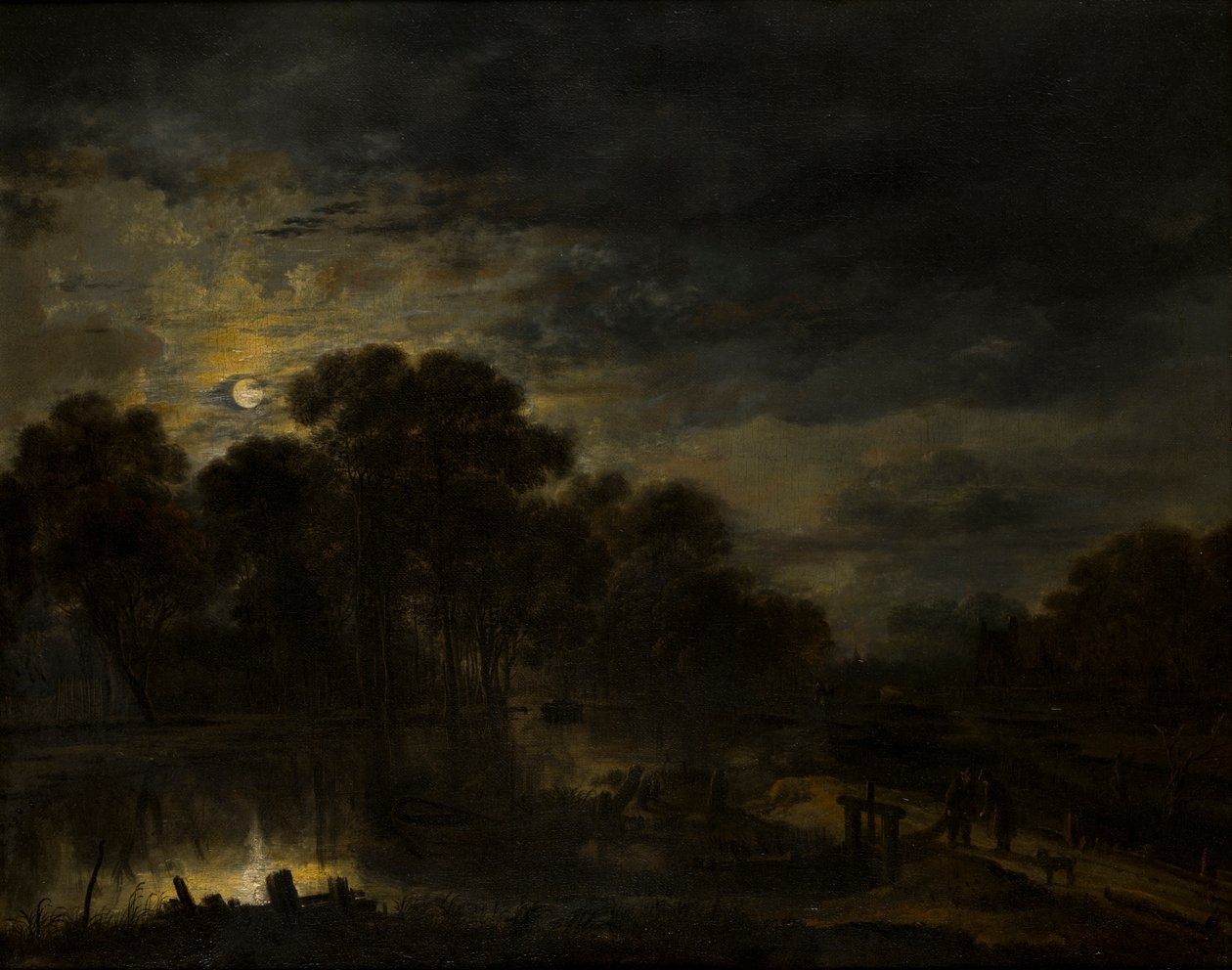 Paisaje fluvial a la luz de la luna, c.1623-77 (óleo sobre lienzo) de Aert van der Neer