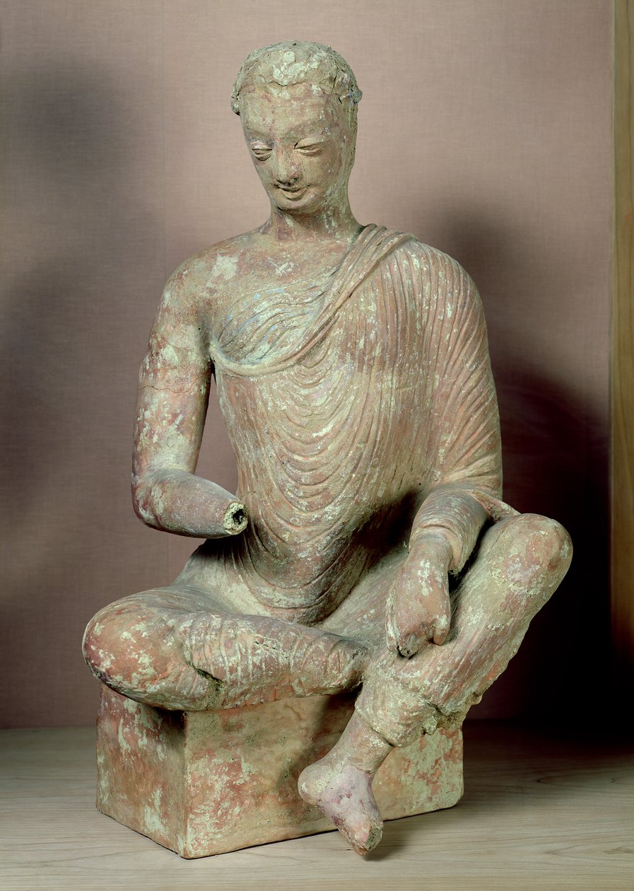 Buda sentado en meditación, de Fondukistan, siglo VII-VIII (terracota) de Afghan School