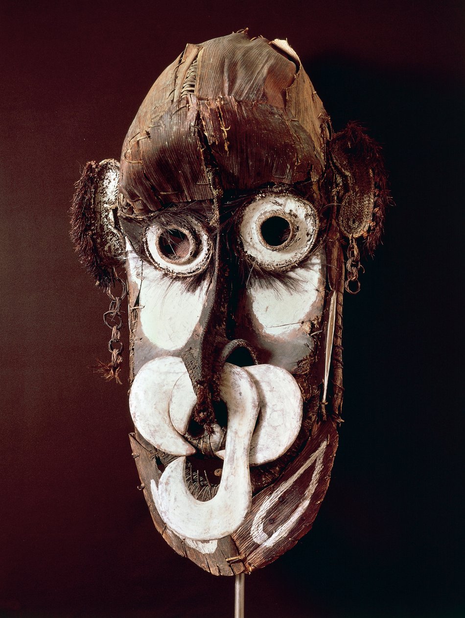 Máscara tribal Kreimbit, madera y paja, arte africano, siglo XX de African School