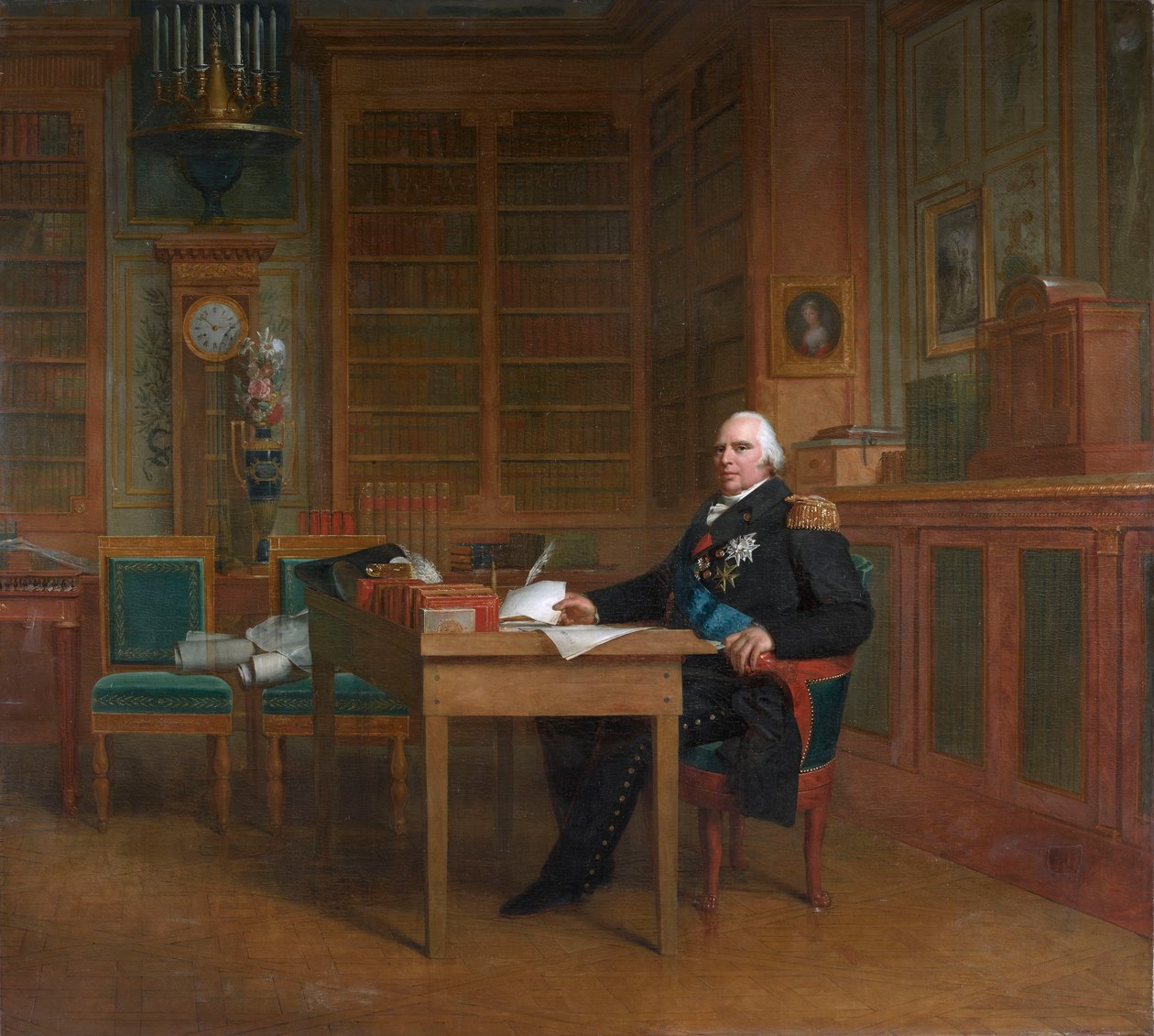 El rey Luis XVIII meditando sobre la Carta, sentado en su mesa de trabajo en el palacio de las Tullerías de After François Gérard