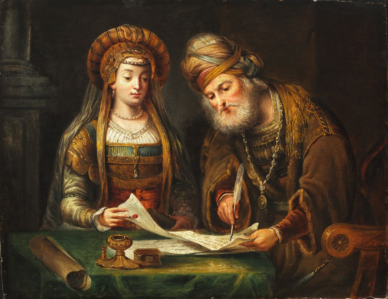 Ester y Mardoqueo de After Arent de Gelder