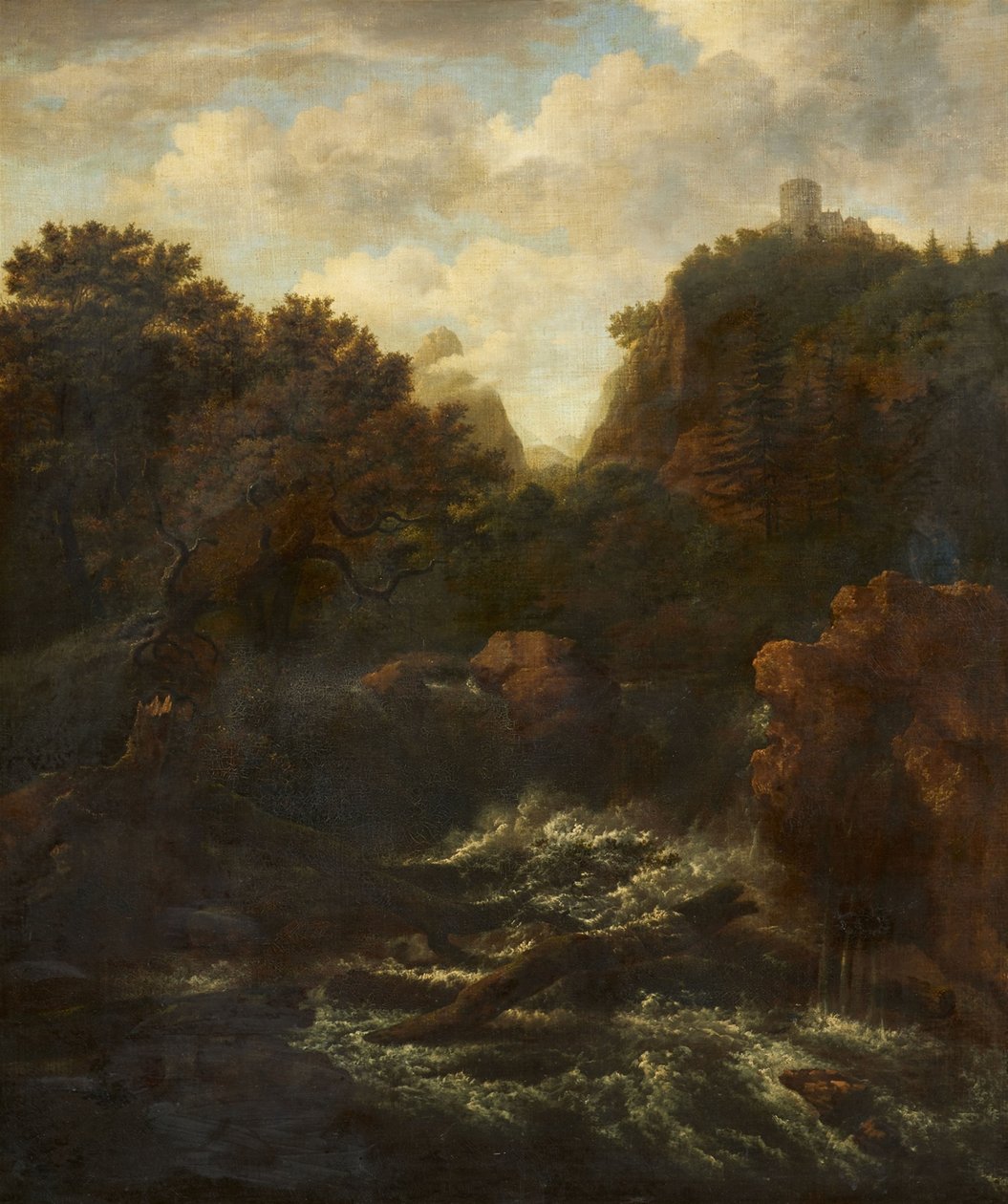 Paisaje de montaña con cascada de after Jacob van Ruisdael