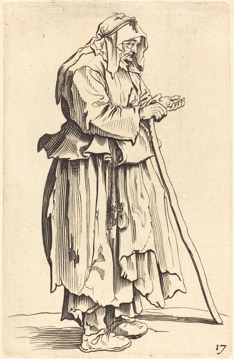 Mujer mendiga recibiendo caridad de After Jacques Callot