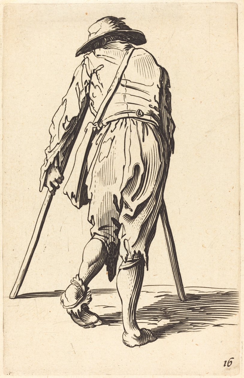 Mendigo con muletas y sombrero, vista trasera de After Jacques Callot