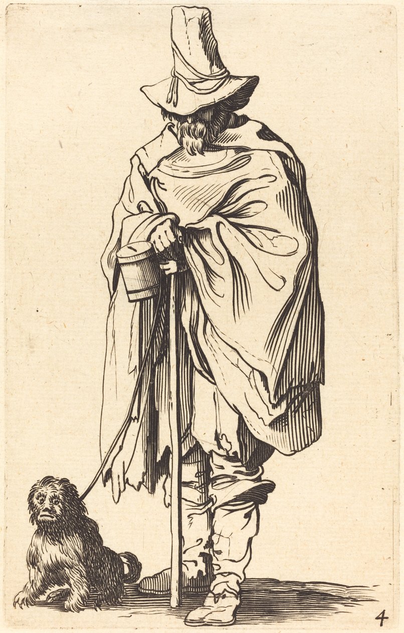 Mendigo con Perro de After Jacques Callot