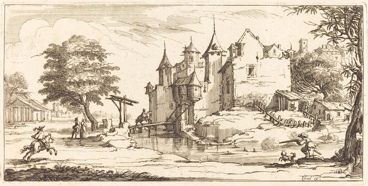 Castillo con puente levadizo de After Jacques Callot